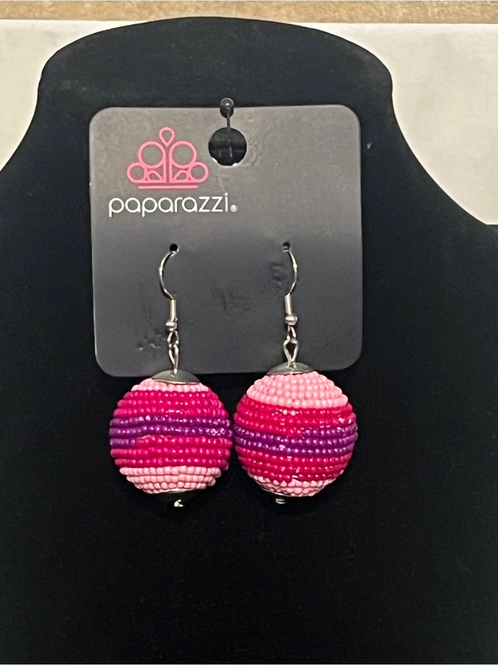 Paparazzi Pink and Purple Beaded Drop Earrings